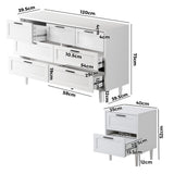 Oikiture 7 Chest of Drawers and 2 Bedside Tables Bedroom Set White - Rear View