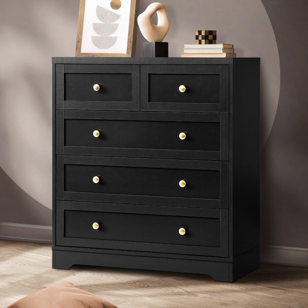 Oikiture Chest of Drawers with 5 Drawers Black