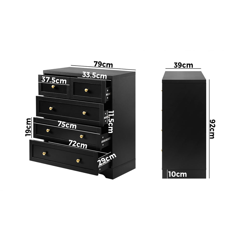 Oikiture Chest of Drawers with 5 Drawers Black