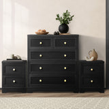 Oikiture 5 Chest of Drawers and 2 Bedside Tables Hamptons Furniture Set - Close-Up Angle