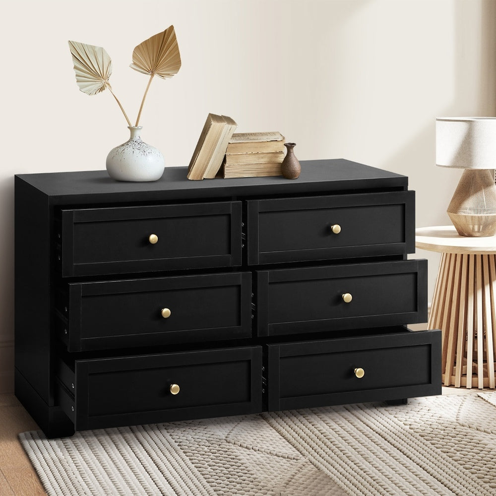 Oikiture 6 Chest of Drawers and Bedside Table Hamptons Furniture Set Black