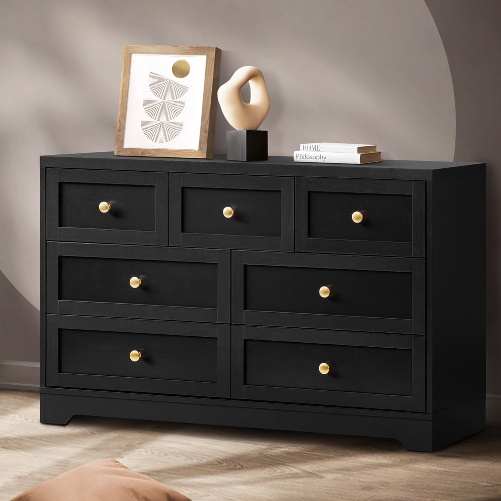 Oikiture Chest of Drawers with 7 Drawers Black
