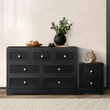 Oikiture 7 Chest of Drawers and Bedside Table Hamptons Furniture Set Black - Side View