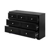 Oikiture 7 Chest of Drawers and Bedside Table Hamptons Furniture Set Black - Front View