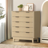 Oikiture 5 Chest of Drawers Dressers Tallboy Stripe Natural - Side View