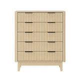 Oikiture 5 Chest of Drawers Dressers Tallboy Stripe Natural - Top-Down View