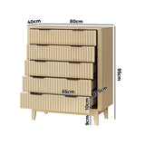 Oikiture 5 Chest of Drawers Dressers Tallboy Stripe Natural