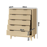 Oikiture 5 Chest of Drawers Dressers Tallboy Stripe Natural - 45-Degree Angle