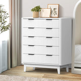 Oikiture 5 Chest of Drawers Dressers Tallboy Stripe White - 45-Degree Angle