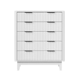 Oikiture 5 Chest of Drawers Dressers Tallboy Stripe White - Rear View