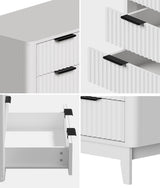 Oikiture 5 Chest of Drawers Dressers Tallboy Stripe White - Low Angle