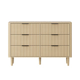 Oikiture 6 Chest of Drawers Dressers Lowboy Stripe Natural