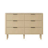 Oikiture 6 Chest of Drawers Dressers Lowboy Stripe Natural - Side View