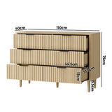 Oikiture 6 Chest of Drawers Dressers Lowboy Stripe Natural - Close-Up Angle