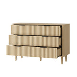 Oikiture 6 Chest of Drawers Dressers Lowboy Stripe Natural - Rear View