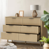 Oikiture 6 Chest of Drawers Dressers Lowboy Stripe Natural - Low Angle