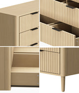Oikiture 6 Chest of Drawers Dressers Lowboy Stripe Natural - 45-Degree Angle