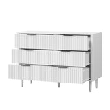 Oikiture 6 Chest of Drawers Dressers Lowboy Stripe White - Low Angle