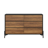 Oikiture 6 Chest of Drawers Cabinet Dresser Table Lowboy Walnut