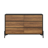 Oikiture 6 Chest of Drawers Cabinet Dresser Table Lowboy Walnut - Rear View