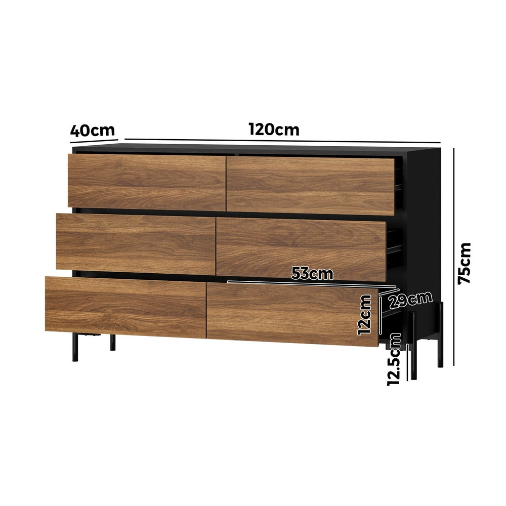 Oikiture 6 Chest of Drawers Cabinet Dresser Table Lowboy Walnut