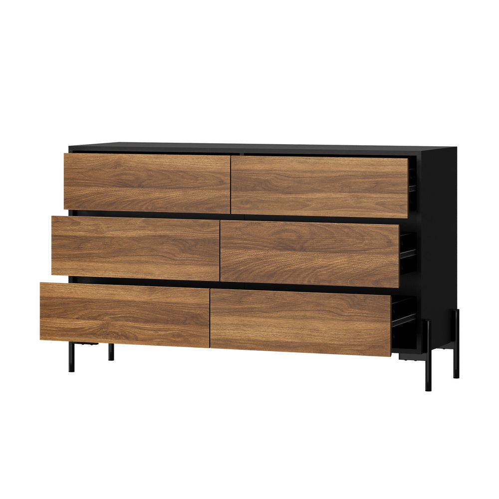 Oikiture 6 Chest of Drawers Cabinet Dresser Table Lowboy Walnut