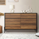 Oikiture 6 Chest of Drawers Cabinet Dresser Table Lowboy Walnut