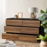 Oikiture 6 Chest of Drawers Cabinet Dresser Table Lowboy Walnut - Extra Image