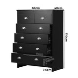 Oikiture 6 Chest of Drawers Tallboy Dresser Black