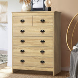 Oikiture Tallboy Chest of Drawer with 6 Drawers Natural Wood - Side View