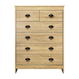Oikiture Tallboy Chest of Drawer with 6 Drawers Natural Wood - Rear View