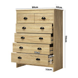 Oikiture Tallboy Chest of Drawer with 6 Drawers Natural Wood - Low Angle