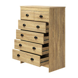Oikiture Tallboy Chest of Drawer with 6 Drawers Natural Wood - Close-Up Angle