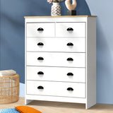 Oikiture Tallboy Chest of Drawer with 6 Drawers White - Front View