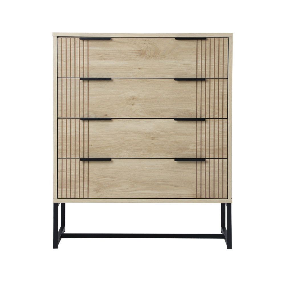 Oikiture 4 Chest of Drawers Dresser Table Lowboy Natural