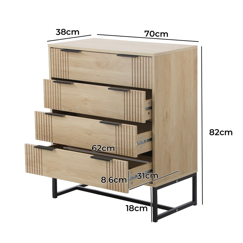 Oikiture 4 Chest of Drawers Dresser Table Lowboy Natural