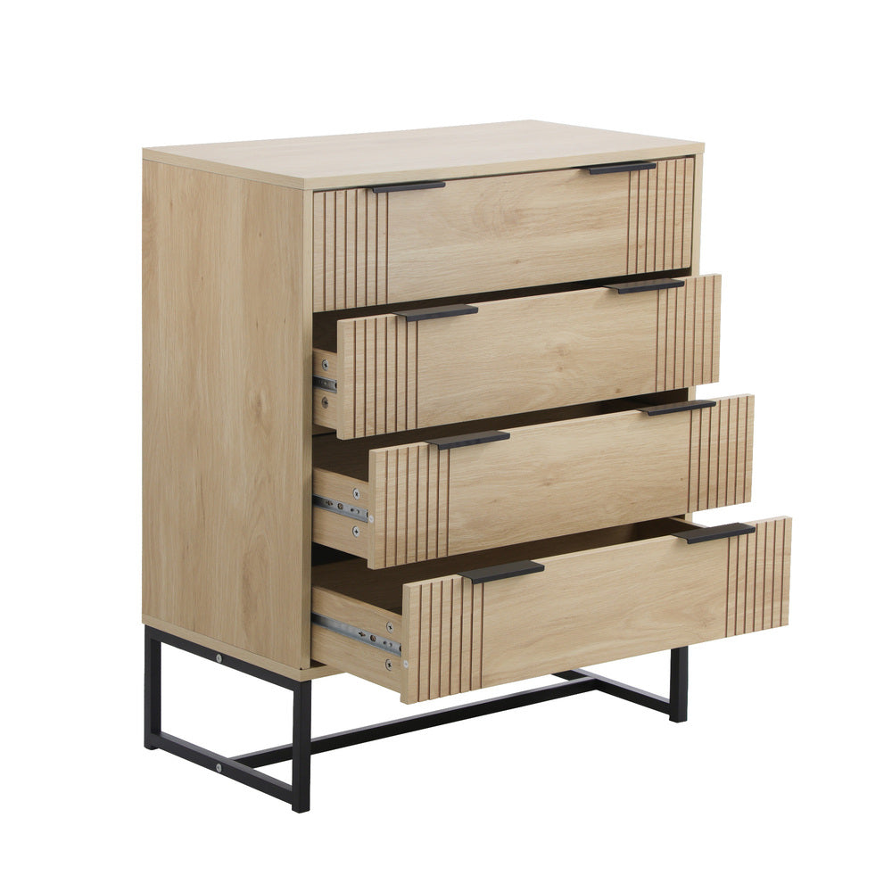Oikiture 4 Chest of Drawers Dresser Table Lowboy Natural