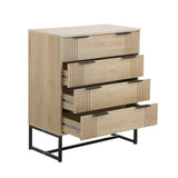 Oikiture 4 Chest of Drawers Dresser Table Lowboy Natural - Front View