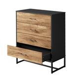 Oikiture 4 Chest of Drawers Tallboy Metal Black - Front View