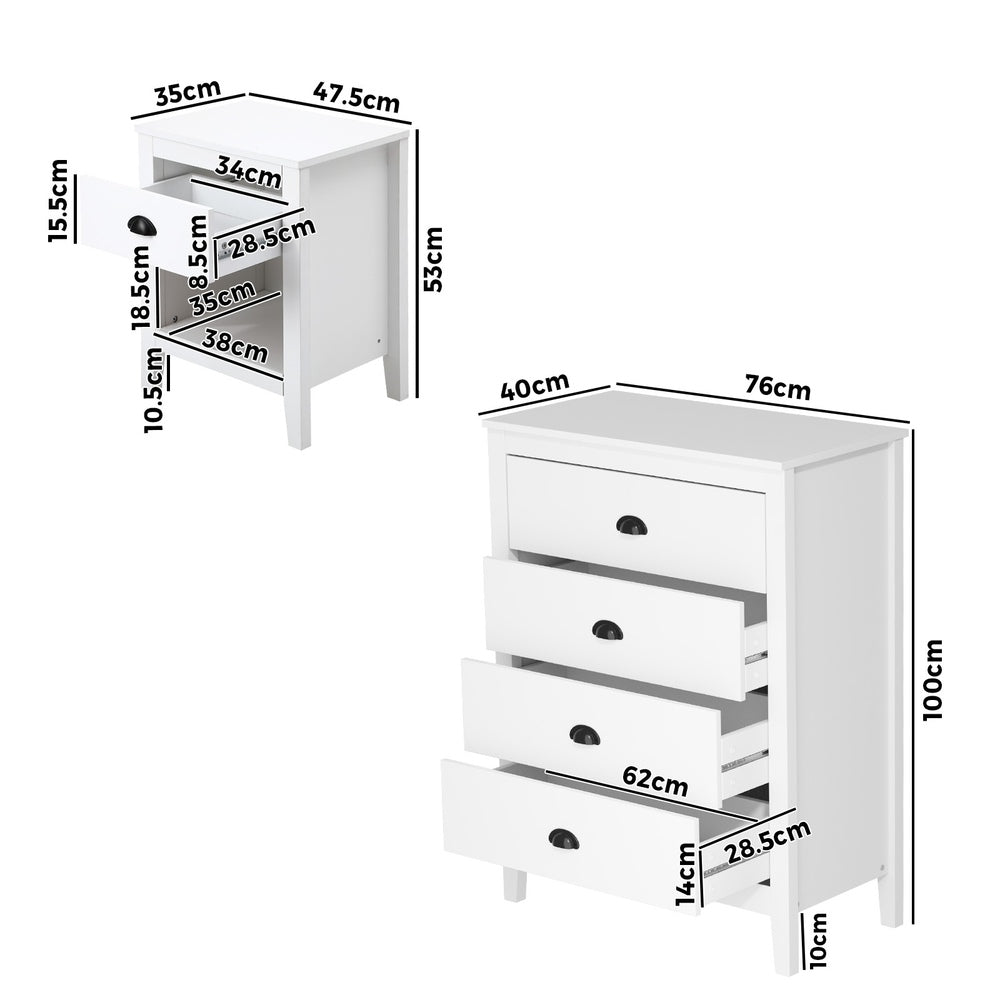 Oikiture 4 Chest of Drawers and Bedside Table Vintage Bedroom Set