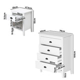Oikiture 4 Chest of Drawers and 2 Bedside Tables Vintage Bedroom Set - Front View