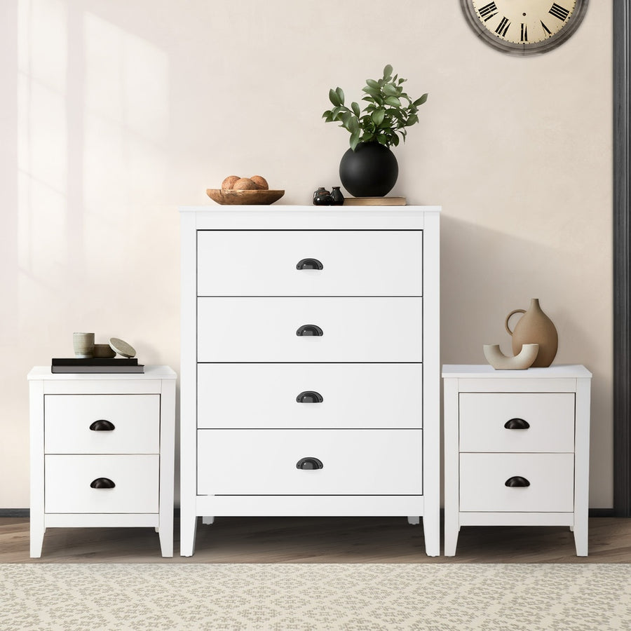 Oikiture 4 Drawers and 2 Bedside Tables Vintage Bedroom Set White