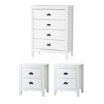 Oikiture 4 Drawers and 2 Bedside Tables Vintage Bedroom Set White