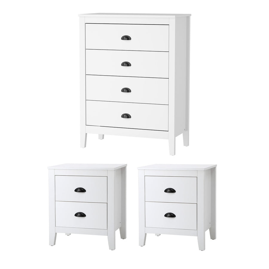 Oikiture 4 Drawers and 2 Bedside Tables Vintage Bedroom Set White