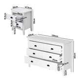 Oikiture 6 Chest of Drawers and 2 Bedside Tables Vintage Bedroom Set White - Rear View