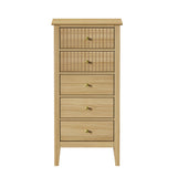 Oikiture 5 Chest of Drawers Dresser Tallboy Storage Cabinet Natural - Close-Up Angle