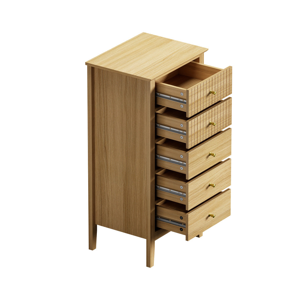 Oikiture 5 Chest of Drawers Dresser Tallboy Storage Cabinet Natural