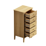 Oikiture 5 Chest of Drawers Dresser Tallboy Storage Cabinet Natural - Rear View