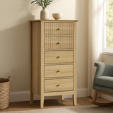 Oikiture 5 Chest of Drawers Dresser Tallboy Storage Cabinet Natural - Front View
