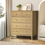 Oikiture 5 Chest of Drawers Dresser Storage Cabinet Tallboy Natural - Rear View